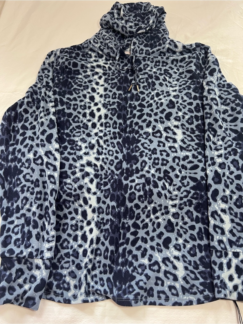 Belle by Kim Gravel Blue Leopard Print Teddy Pullover Jacket